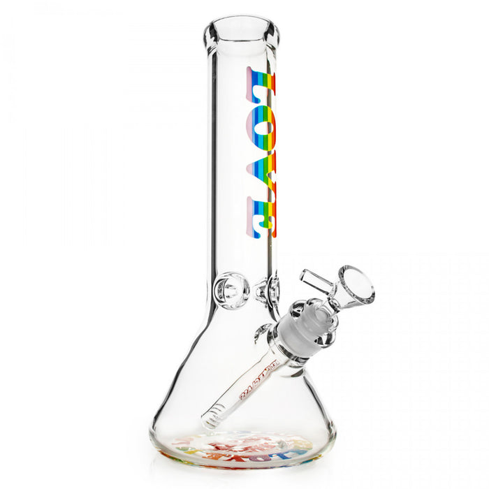 RED EYE GLASS RAINBOW LOVE BEAKER BASE BONG - 12"