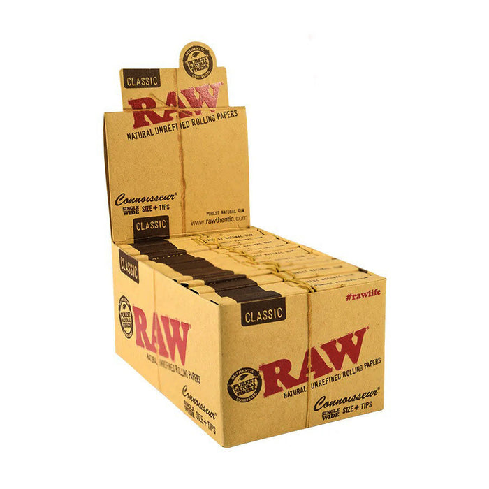 RAW | Classic Connoisseur Single wide Rolling Paper w/Tips_0