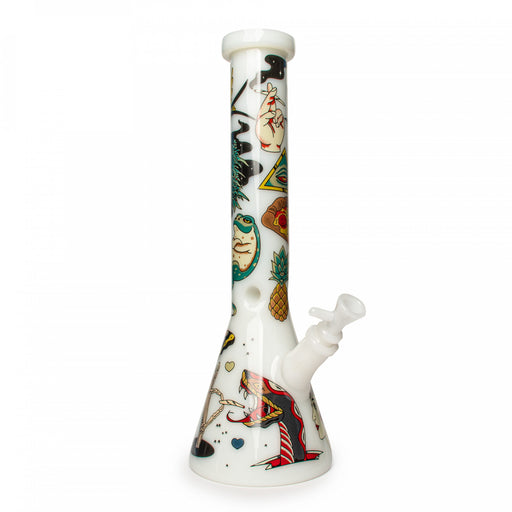 RED EYE GLASS TATTOO BEAKER TUBE BONG - 15"