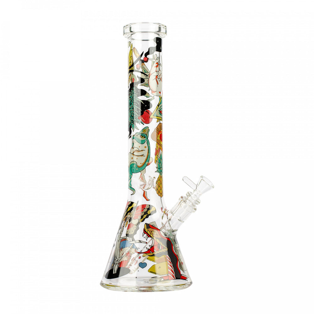 RED EYE GLASS TATTOO BEAKER TUBE BONG - 15"